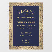 営業時間ヴィンテージネイビーブルー金ゴールドバラ エレガント ウィンドウサイン (シート)