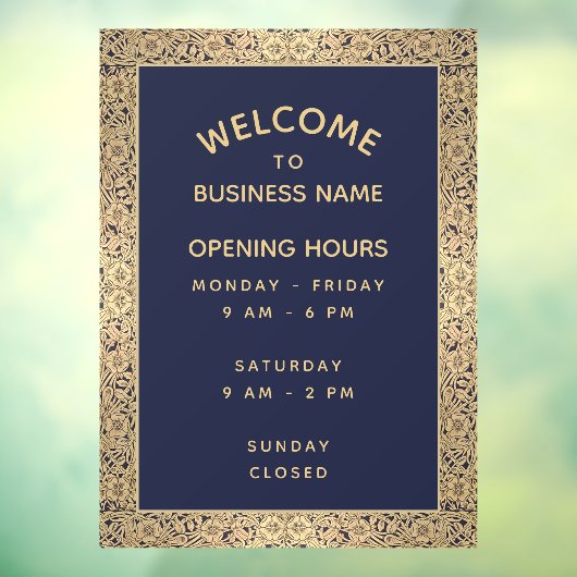 営業時間ヴィンテージネイビーブルー金ゴールドバラ エレガント ウィンドウサイン (シート3)