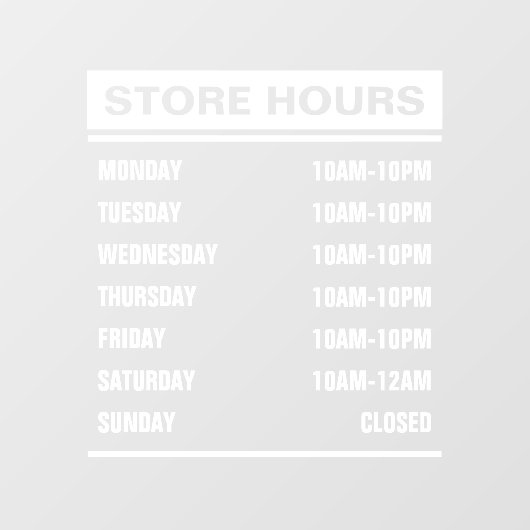 営業時間 ウィンドウサイン (シート)