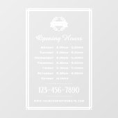 営業時間 クラシック ビジネス ロゴ ホワイト ウィンドウサイン (シート)