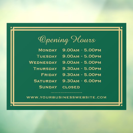 営業時間 グリーンゴールド クラシックビジネス ウィンドウサイン (シート3)