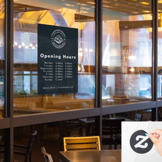 営業時間 - ビジネス ロゴ 営業時間 黒 ウィンドウサイン (レストラン窓)