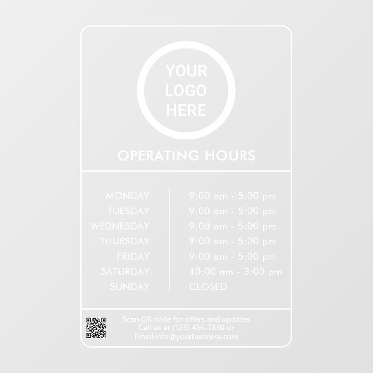 営業時間 ビジネス ロゴ QR コード プロフェッショナル ウィンドウサイン (シート)