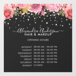 営業時間 ブラック ピンク フローラル ダイヤモンド グリッター ウィンドウサイン