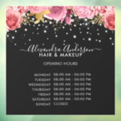 営業時間 ブラック ピンク フローラル ダイヤモンド グリッター ウィンドウサイン (シート3)