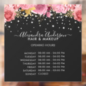 営業時間 ブラック ピンク フローラル ダイヤモンド グリッター ウィンドウサイン (シート2)