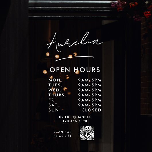 営業時間 ロゴ QRコード シグネチャー ウィンドウサイン