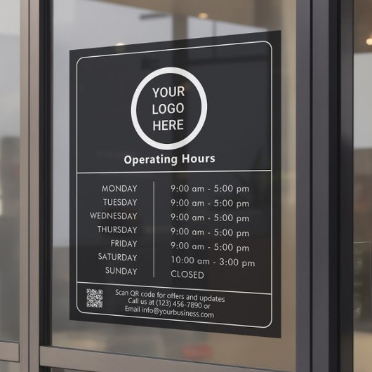 営業時間 ロゴ QRコード 黒と白 ウィンドウサイン