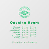 営業時間 事業ロゴ 透明 緑 ウィンドウサイン (シート)