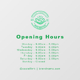 営業時間 事業ロゴ 透明 緑 ウィンドウサイン