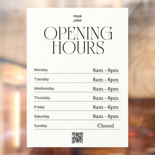 営業時間 | 企業ロゴ 営業時間 | QR ウィンドウサイン (シート2)
