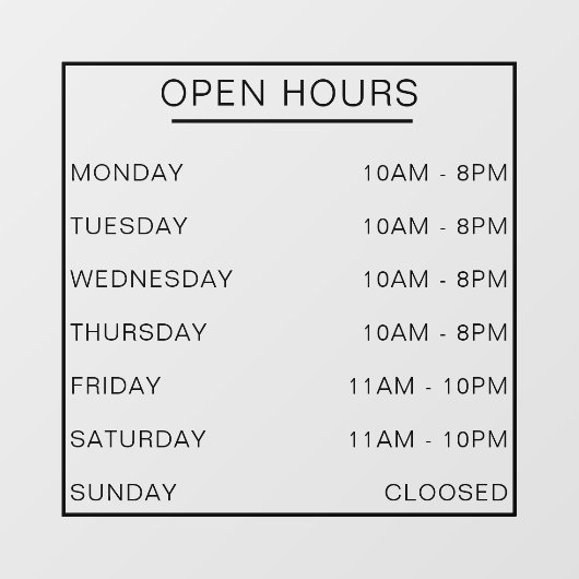 営業時間 店舗 フロント 店舗 営業時間 ウィンドウサイン (シート)