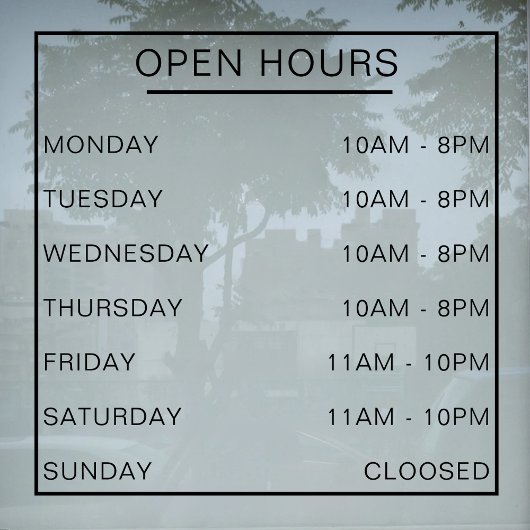 営業時間 店舗 フロント 店舗 営業時間 ウィンドウサイン