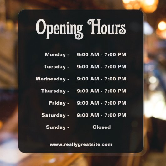 営業時間 現代のモノクロ ウィンドウサイン