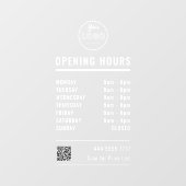 営業時間 白 ロゴとQRコード付き ウィンドウサイン (シート)