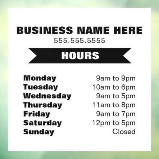 営業時間 窓用シール ウィンドウサイン (シート3)