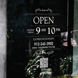 営業時間 透明 QRコード モダン ウィンドウサイン