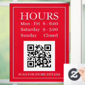 営業時間 開店サイン QRコード 赤＆白 ウィンドウサイン (ホーム)