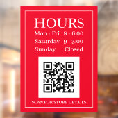 営業時間 開店サイン QRコード 赤＆白 ウィンドウサイン (シート2)