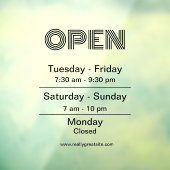 営業時間 黒いスクリプト 透明 ウィンドウサイン (シート3)