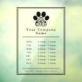 営業時間 黒い肉球プリント ビジネス ストアフロント ウィンドウサイン (シート3)