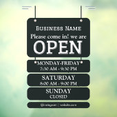 営業時間 | 黒のビジネス営業時間ステッカー ウィンドウサイン (シート3)