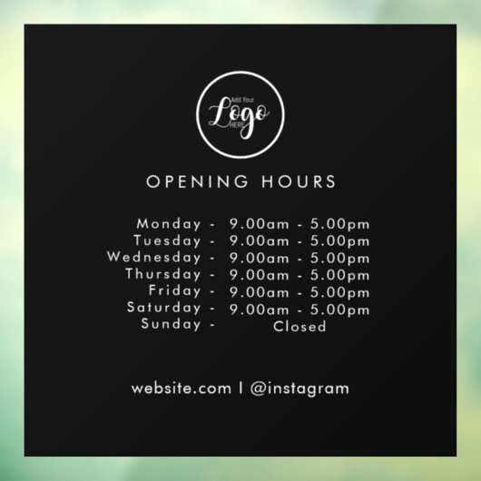 営業時間 黒のビジネス ロゴ オープニング アワーズ ウィンドウサイン (シート3)