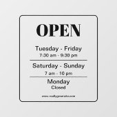 営業時間 黒 透明 営業時間 ウィンドウサイン (シート)