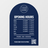営業時間 QRコードロゴ ネイビーブルー アーチ ウィンドウサイン (シート)