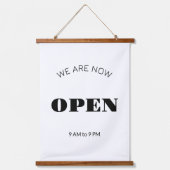 営業時間L白黒ビジネスタイムサイン 吊り下げ型タペストリー (正面)