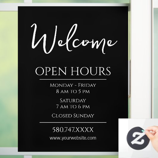 営業開始および営業時間のWebサイト ウィンドウサイン (ホーム)