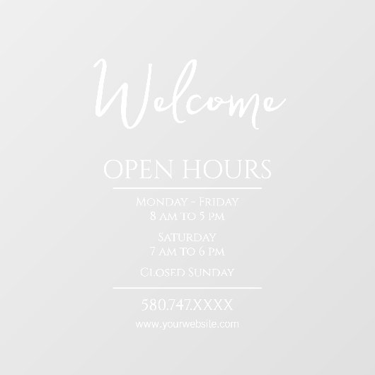 営業開始および営業時間のWebサイト ウィンドウサイン (シート)