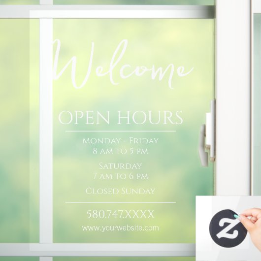 営業開始および営業時間のWebサイト ウィンドウサイン (ホーム)