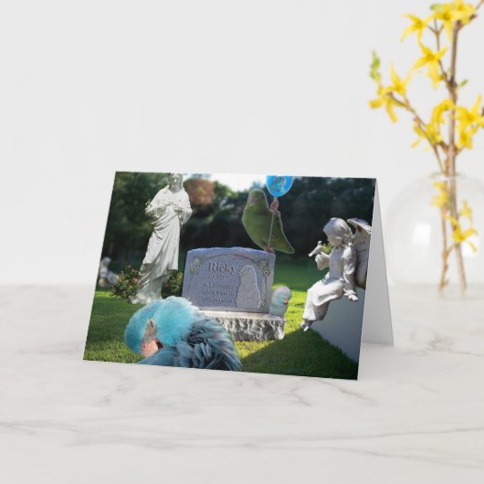 嘆き悲しむペットの飼い主悔やみや弔慰グリーティングカードの鳥 カード (黄色い花)