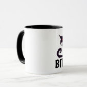 噛むタフな猫のコーヒーマグおもしろいを口に マグカップ (正面左)