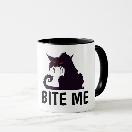 噛むタフな猫のコーヒーマグおもしろいを口に マグカップ (正面右)