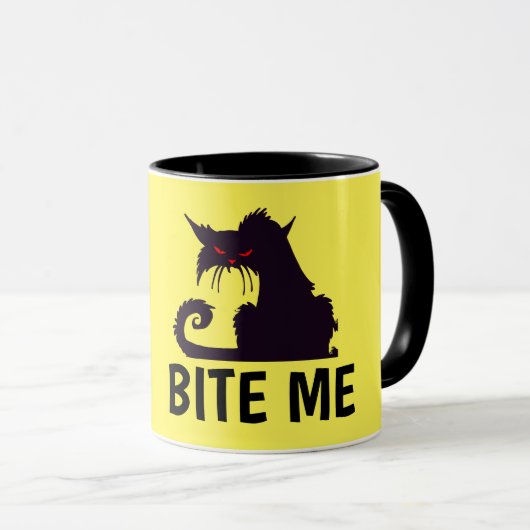 噛む黒猫のコーヒーマグおもしろい。 マグカップ (正面右)