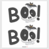 噛むBOO - コウモリとドクロのハロウィンイラスト入り文字 シール (シート)