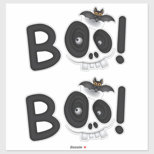 噛むBOO - コウモリとドクロのハロウィンイラスト入り文字 シール (シート)