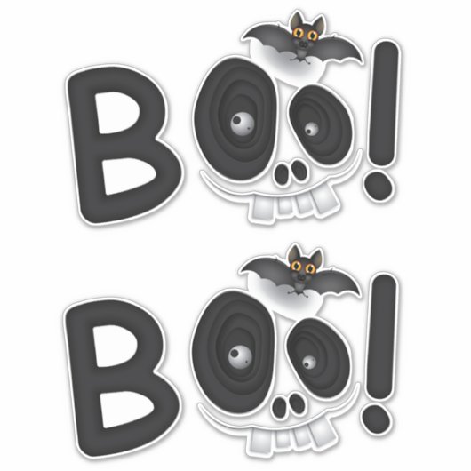 噛むBOO - コウモリとドクロのハロウィンイラスト入り文字 シール (正面)