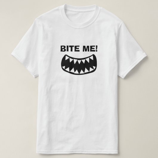 噛め！歯おもしろいの鋭い白いTシャツ Tシャツ (デザイン正面)
