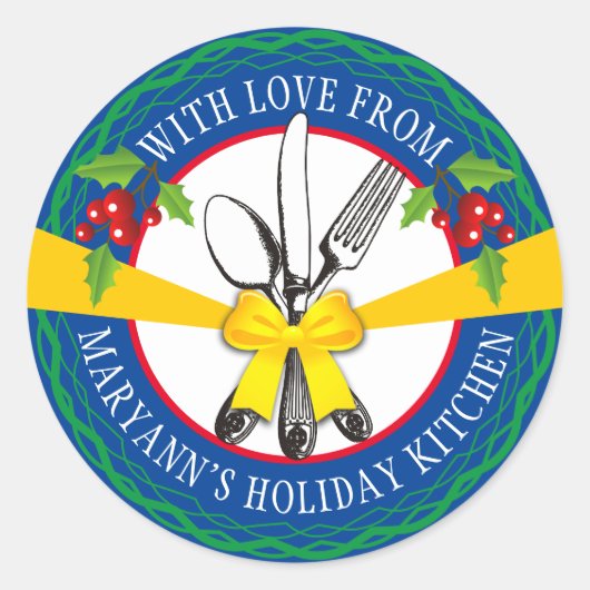 器具はクリスマスパーソナライズされたクッキーの食べ物を弓 ラウンドシール (正面)