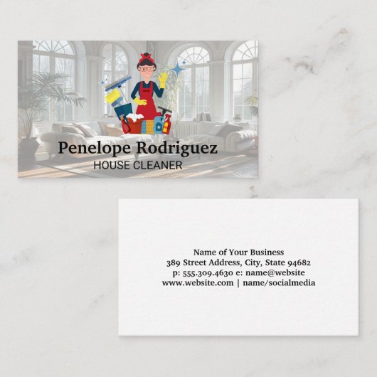 器械を持った幸福な掃除レディ 名刺 (正面/裏面)