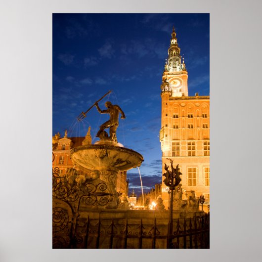 噴水の海王星の像 ポスター (正面)