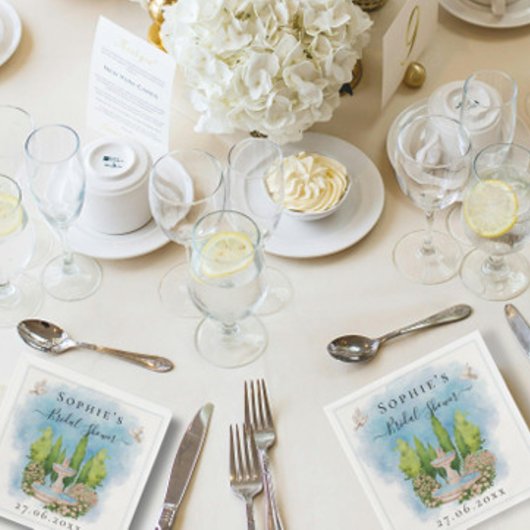 噴水エレガント花鳩ブライダルシャワー スタンダードカクテルナプキン