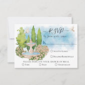 噴水エレガント花、鳩Summer Wedding RSVP カード (正面)