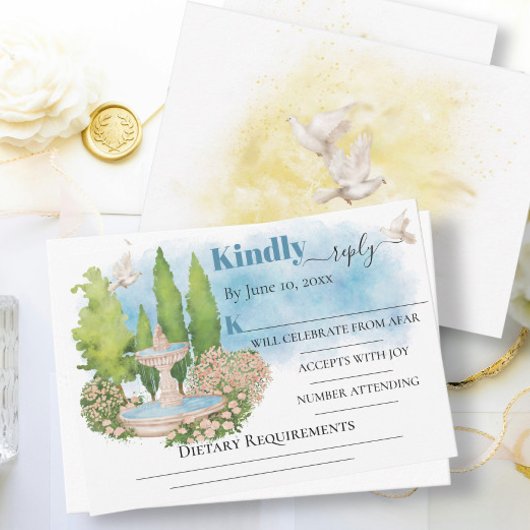 噴水花エレガントの木々が結婚式RSVP カード