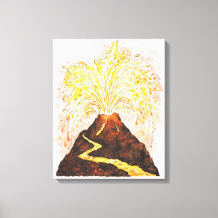噴火している火山のイラストレーション キャンバスプリント
