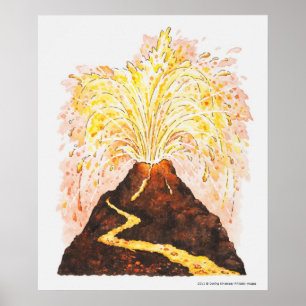 噴火している火山のイラストレーション ポスター