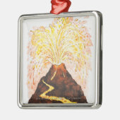 噴火している火山のイラストレーション メタルオーナメント (左)